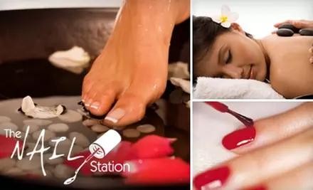 $47 for Classic Manicure and Spa Pedicure with Stone Massage at The Nail Station ($95 Value) - Primary Image