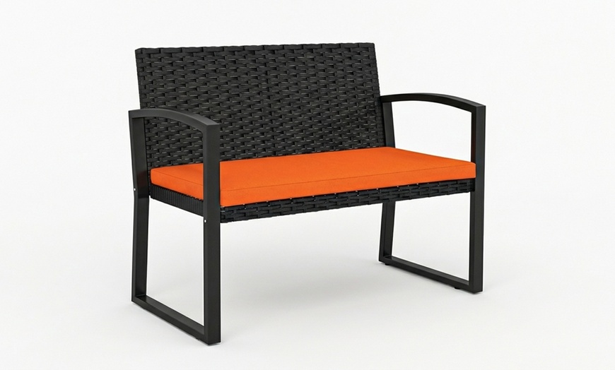 Image 4: Outsunny 2-Seater Rattan-Effect Garden Bench with Cushioned Seat