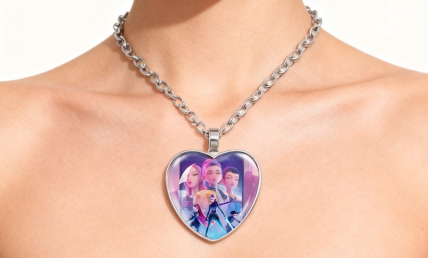 Image 2: KPop Demon Hunters Heart Pendant Necklace, Stylish Anime-Inspired Design in Three Colours