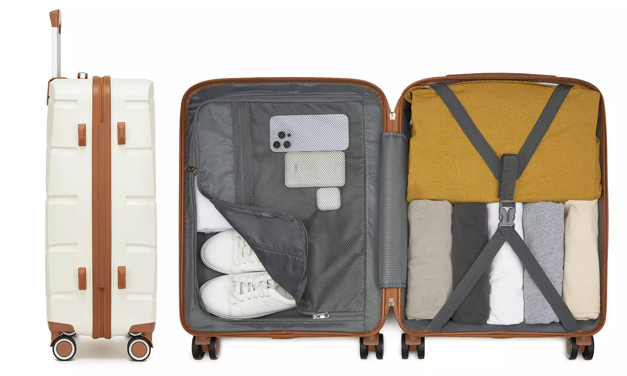 1 / 3x KONO kratzfester PP-Reisekoffer mit leisen Rollen & TSA-Schloss