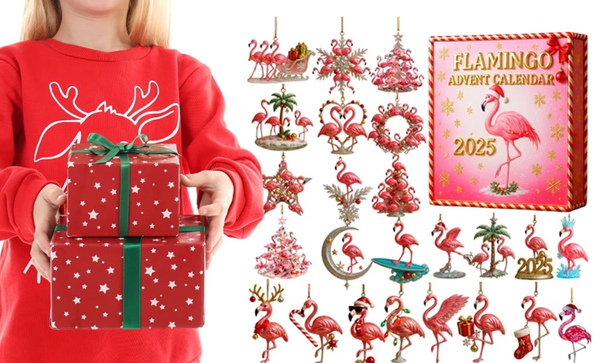 Image 3: 2D Flat Advent Calendar Surprise Box Flamingo Theme Christmas Gift