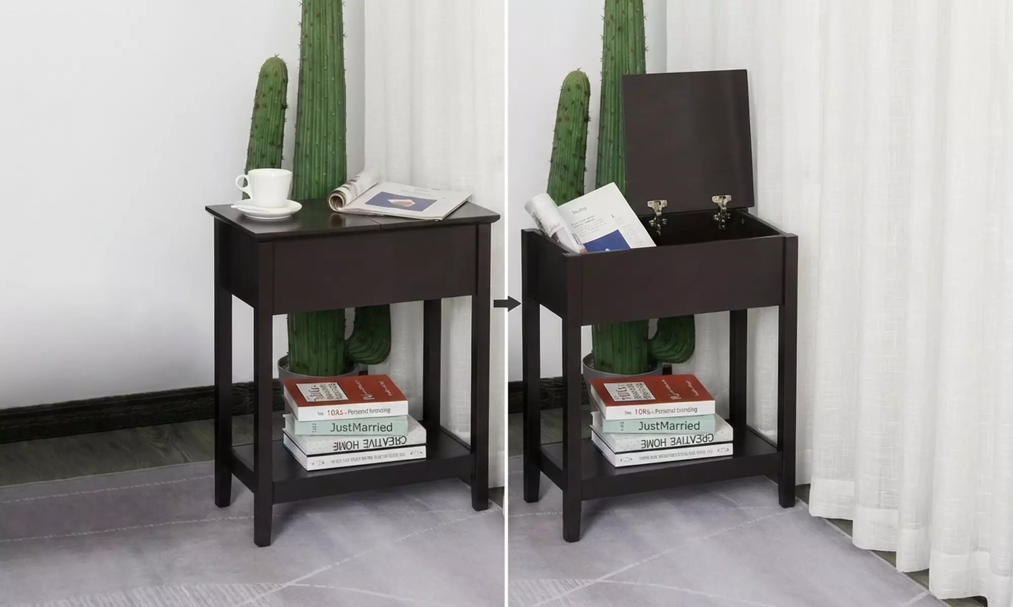 HOMCOM Narrow Side Table with Flip Top and Storage Shelf