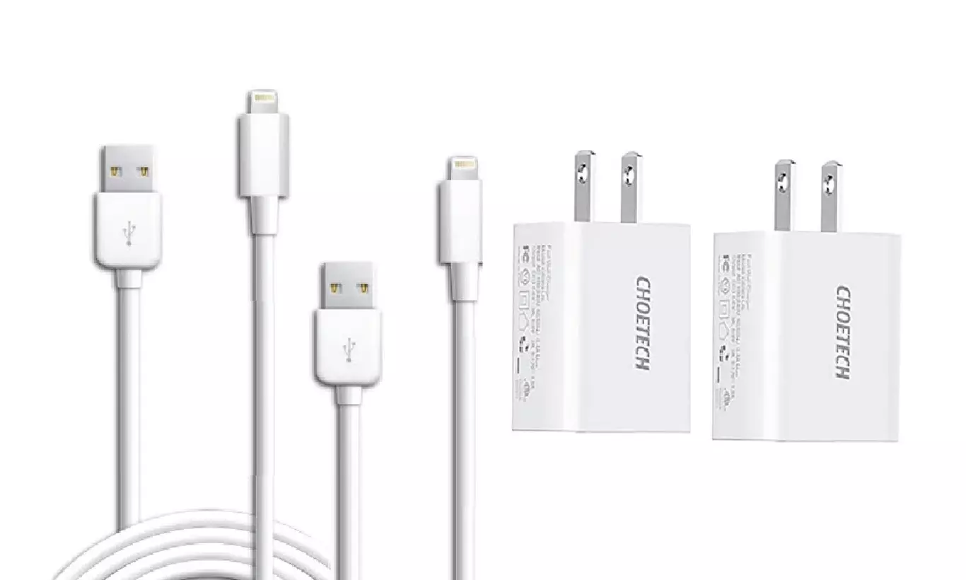 Apple-Certified 6.6 ft Lightning to USB Cable with Wall Charger (1,2, or 5-Pack)
