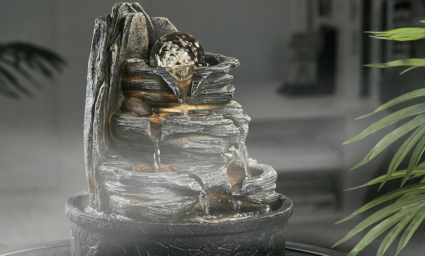 Image 3: Tiered Rock Cascading Tabletop Water Fountain with LED Crystal Ball