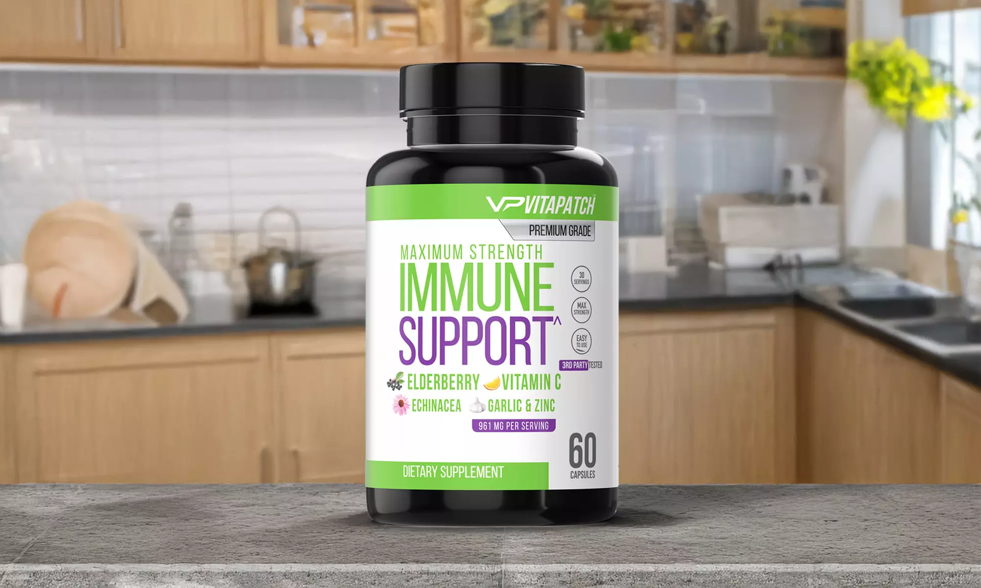 Immune Support Capsules with Elderberry, Vitamin C, Echicancea, Zinc & Garlic