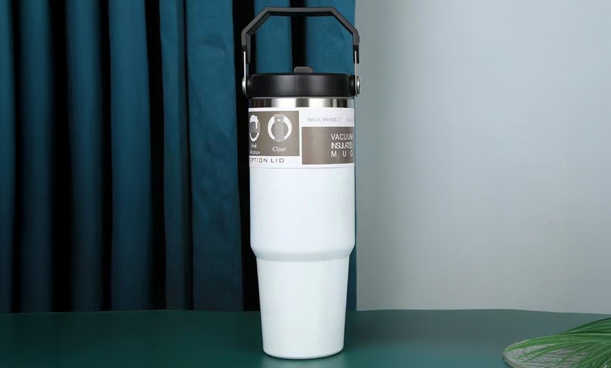 Image 15: Portable Stainless Steel Cup with Hidden Straw and Handle