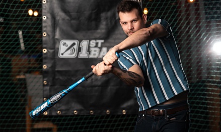 For Two: 1 Hour batting cage & 5 games access + 1 Large Pizza - 1st Base - Batting Cage and Sports Bar
