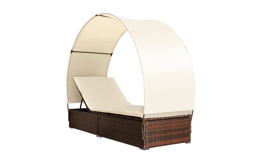 Image 2: Poly-Rattan Sun Lounger + Canopy