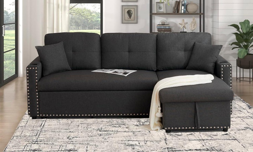 Image 5: Three Seater Reversible Sofa Bed with Storage and Cupholder