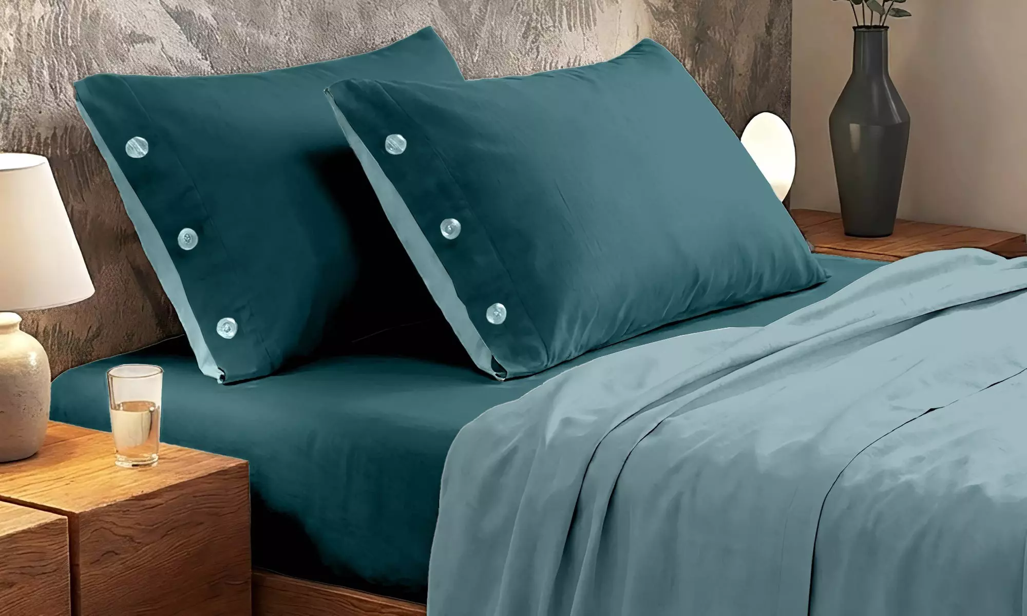 Completo lenzuola bicolore matrimoniale in cotone