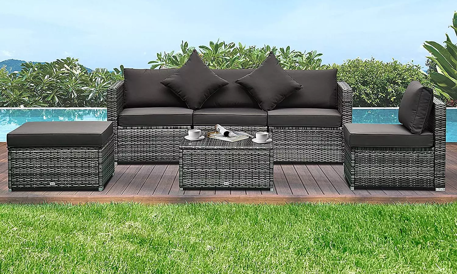Outsunny Rattan-Effect Sofa Set, with a Coffee Table