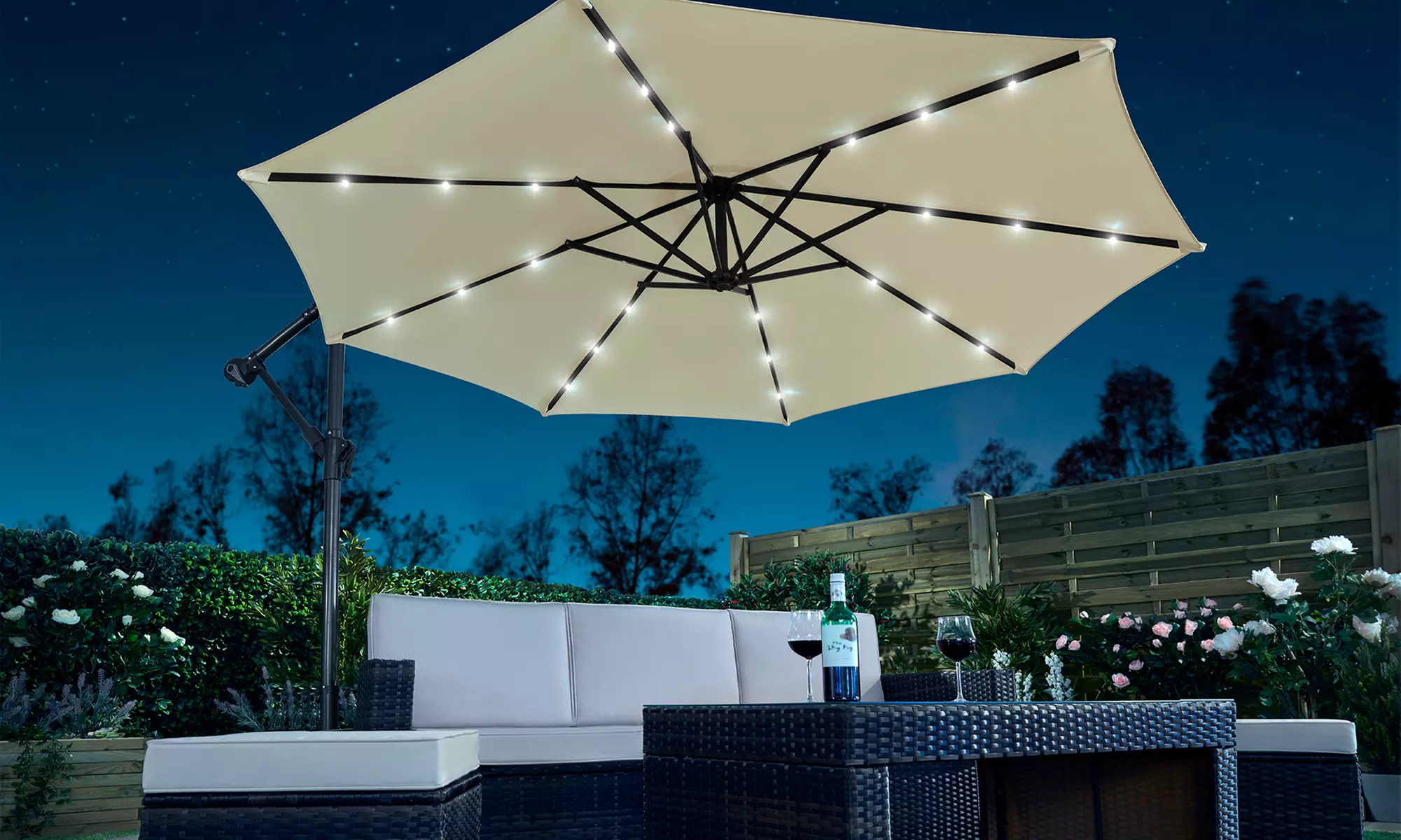 Cantilever Parasols - Standard or Solar LED + Optional Base