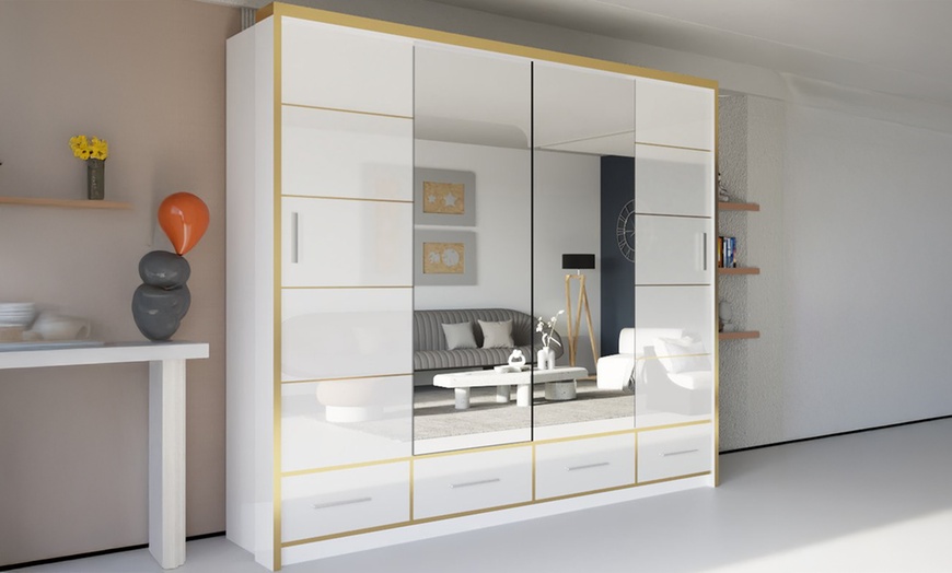 Image 5: Sweden Modern High Gloss Wardrobe with Drawers