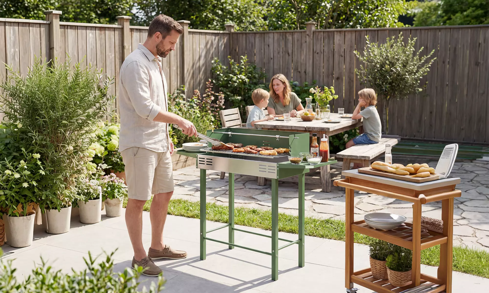 Outsunny Charcoal BBQ Grill with Rotisserie Spit and Side Shelves