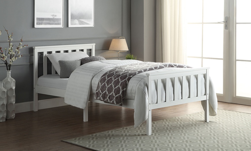 Image 3: White Wooden Bed 