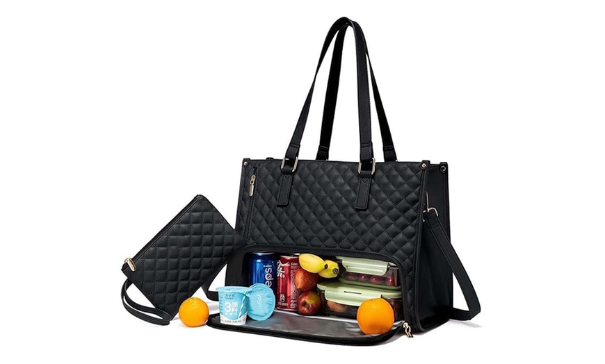 Image 3: Stylish 2-in-1 Tote Bag for Work/Travel with Insulated Lunch Section