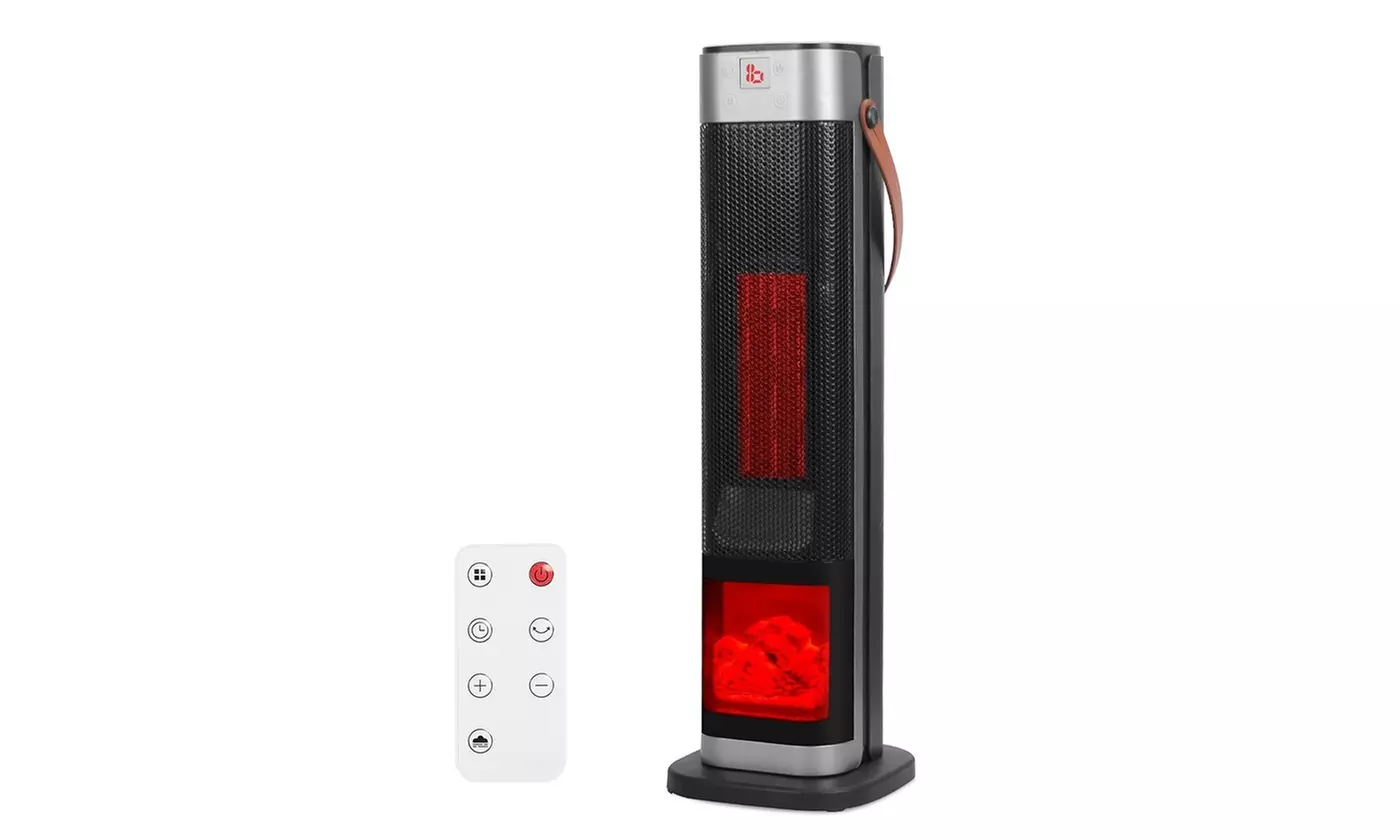iMounTEK 1500W Oscillating Ceramic Tower Space Heater with 3D Flame & 3 Modes
