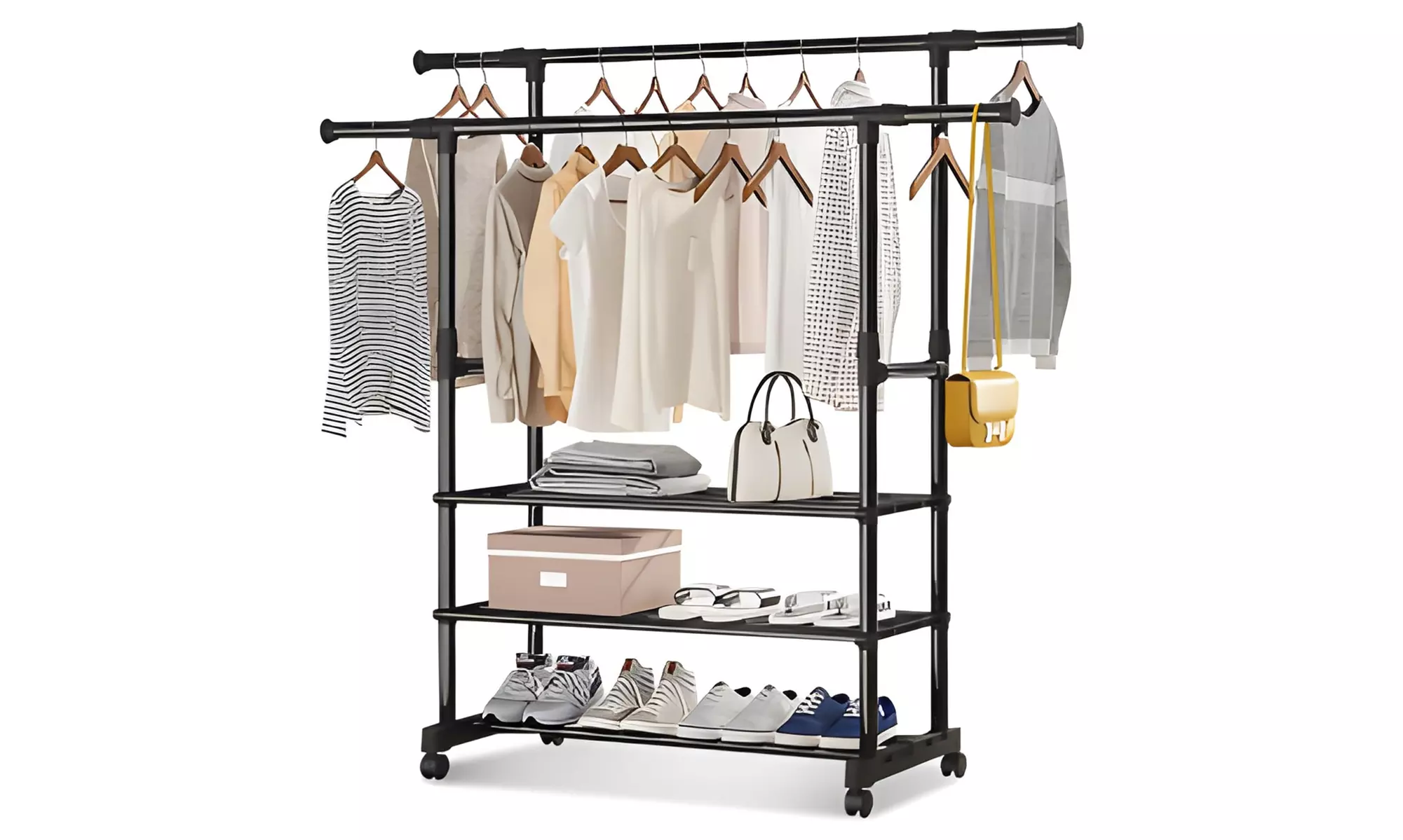 Stahl-Kleiderständer ZK1028 mit integrierten Ablageflächen