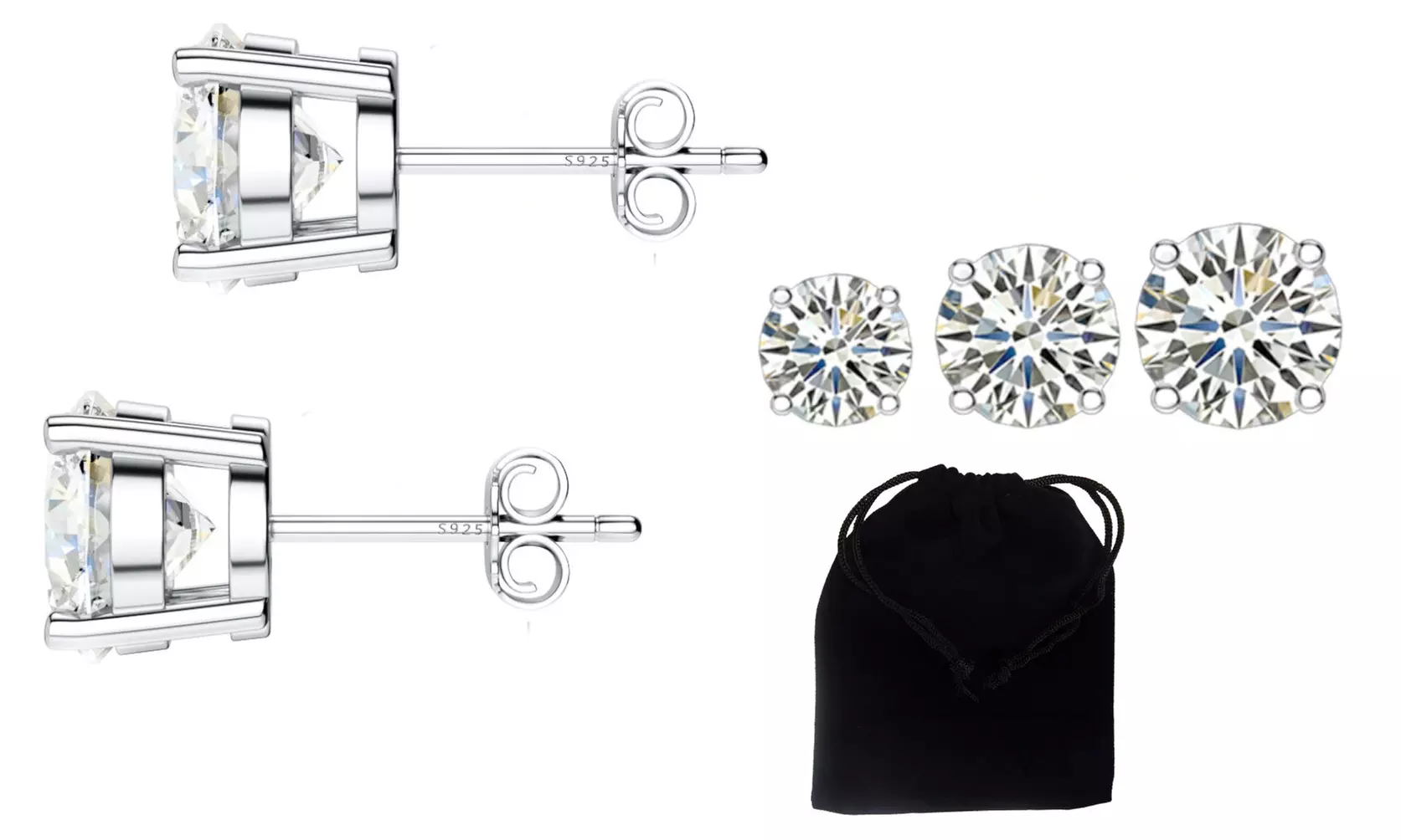 1 ou 2 lots de 3 clous d'oreilles fabriqués avec des cristaux Swarovski® en argent sterling - Primary Image