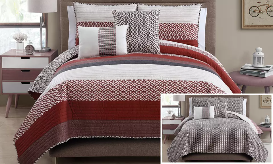 Nova Denim Reversible 5-Piece Quilt Set - Second Medium