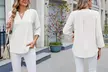 Women Dressy V Neck Ruffle 3/4 Sleeve Trendy Eyelet Blouses Loose Fit Tunic - Second Medium