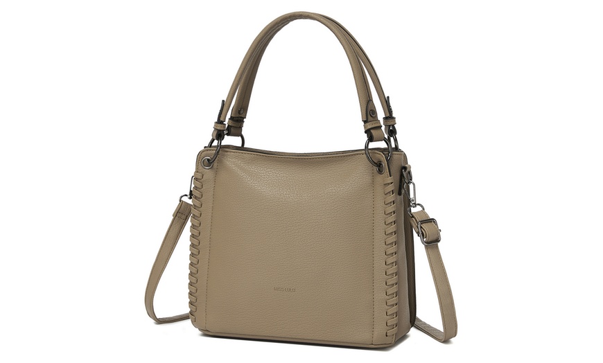 Image 14: Miss Lulu Women PU Leather Crossbody Handbag with Woven Accents
