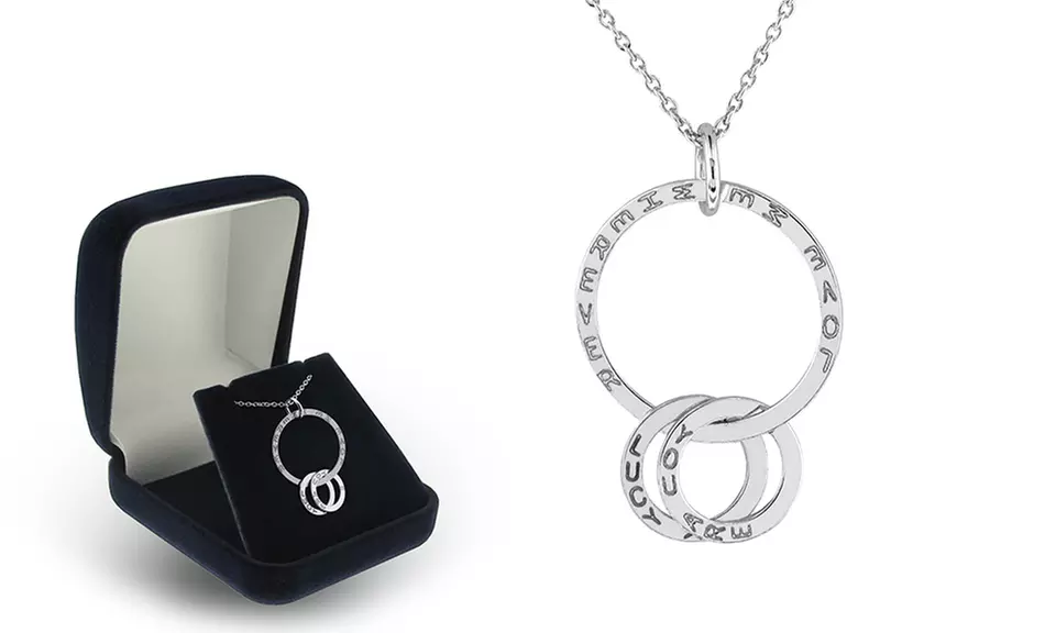 Personalized 3-Ring Pendant in Rhodium Plated Solid Sterling Silver from SilvexCraft Design - Primary Image