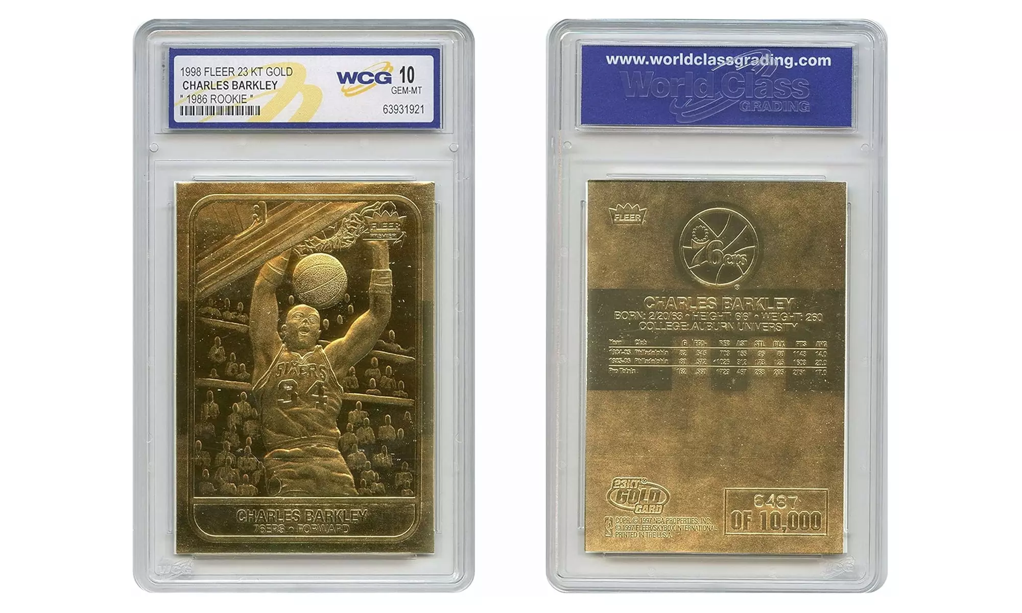 Charles Barkley 1998 Fleer Rookie 23KT Gold '86 Design Card Graded GEM Mint 10 - Primary Image