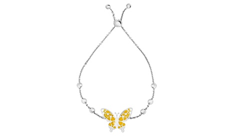 Italian Sterling Silver and Enamel Adjustable Butterfly Bracelet Sterling Silver