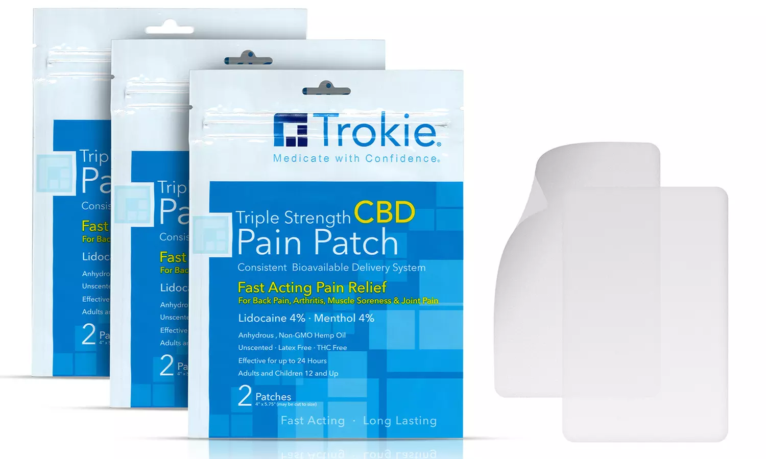 Trokie CBD Pain Relief Patch w/ Lidocaine and Menthol (1-, 2- or 3-Pack) - Second Medium