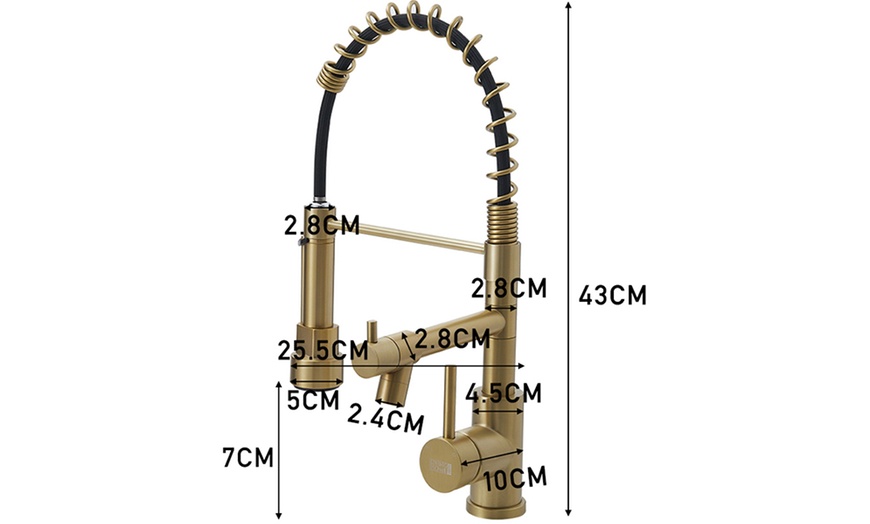 Image 10: Brushed Gold Stainless Steel Kitchen Faucet with Pull Down Spring 