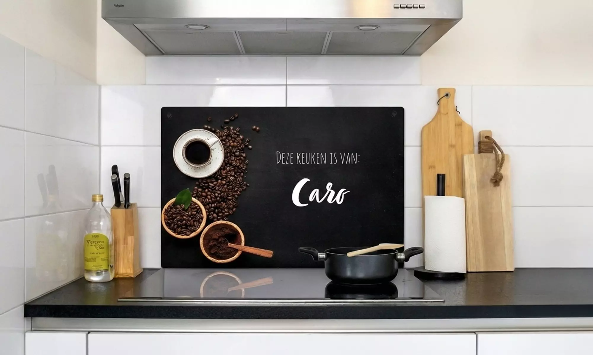 Inductiebeschermer én spatscherm 2 in 1 met jouw eigen foto