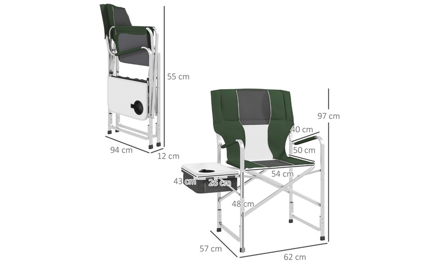 Image 6: Outsunny Folding Camping Chair with Cooler Bag Table