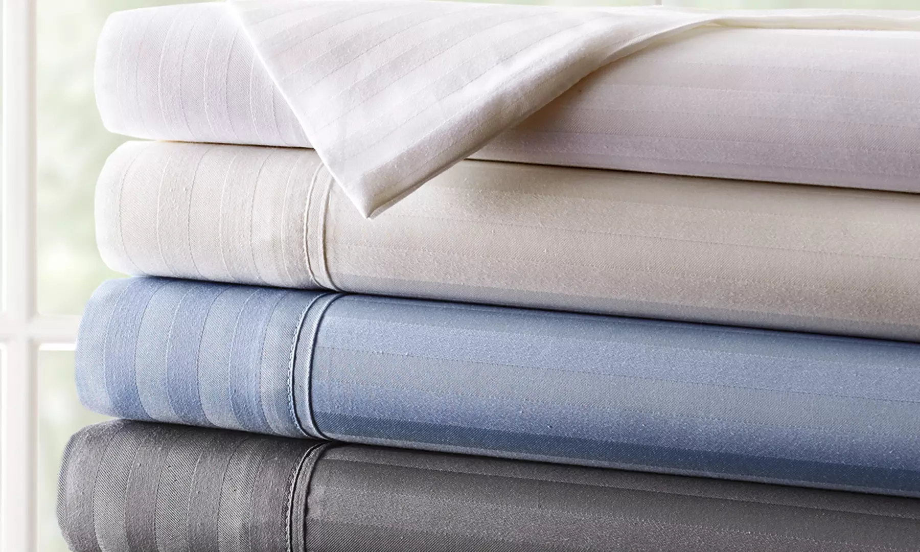Special Price 800-Thread-Count Hotel New York Egyptian-Cotton-Rich Dobby Stripe Sheet Sets   - Primary Image
