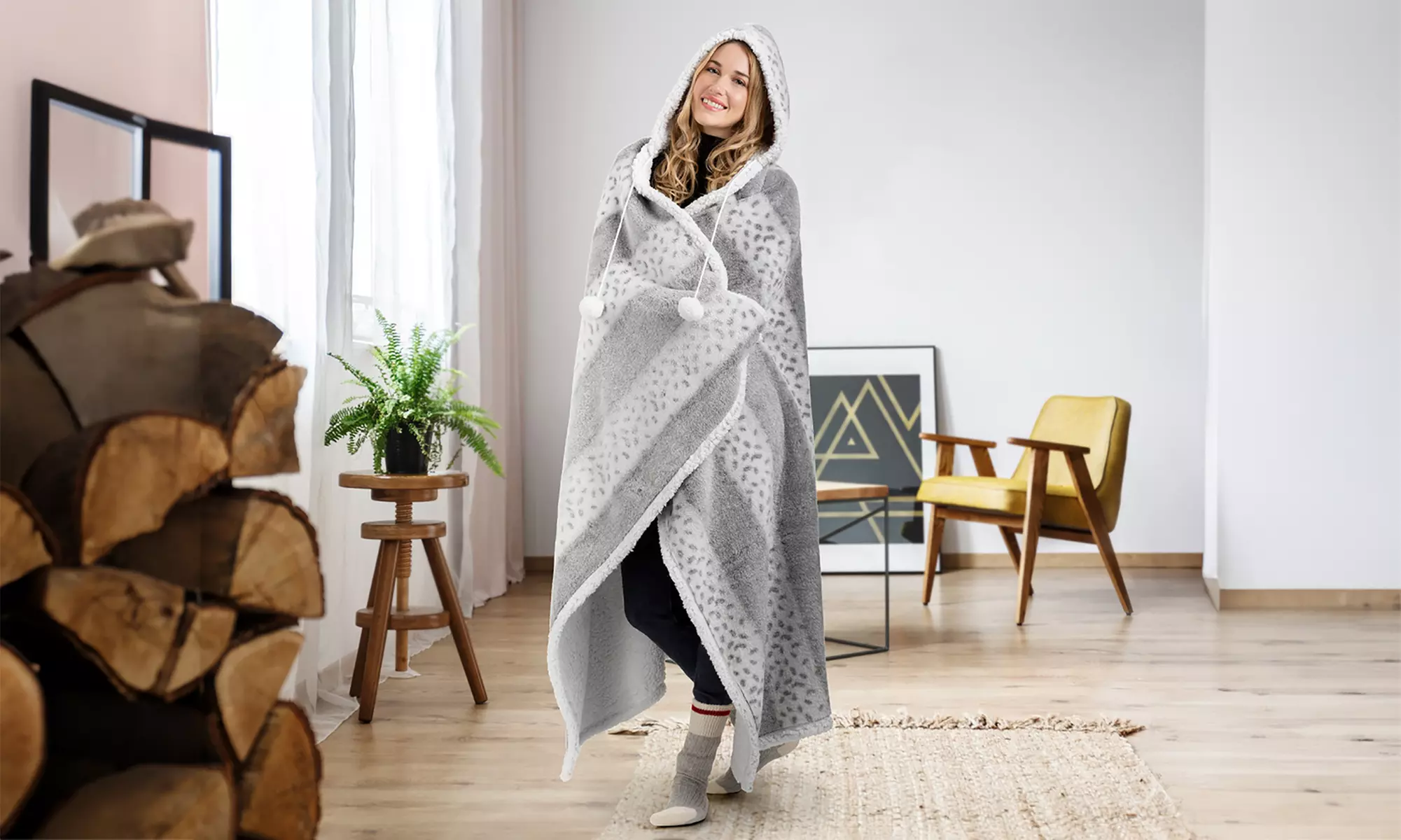 Luxury Super Soft Hoodie Sherpa-Lined Throw Blanket