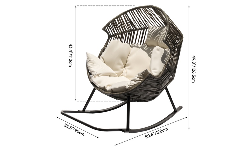 Image 5: Spacious Rattan Rocking Chair with Thick Cushion – Indoor & Outdoor