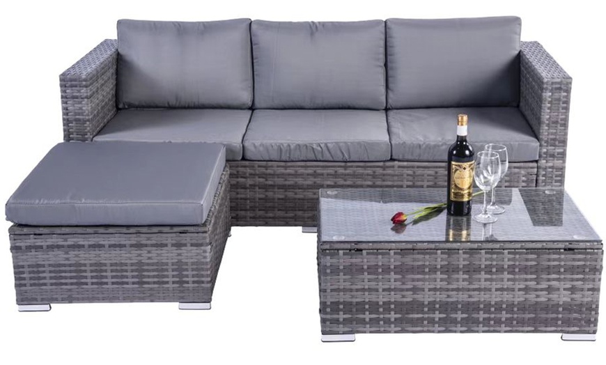 Image 3: Dunham Grey Four-Seater Rattan Sofa Set with Coffee Table