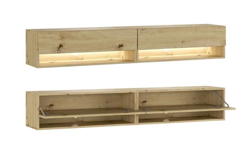 Image 2: Mueble de TV suspendido en pared con luces led y módulos con estantes