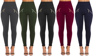 Zip Detail Fleece Lined High Waist Slimming Leggings