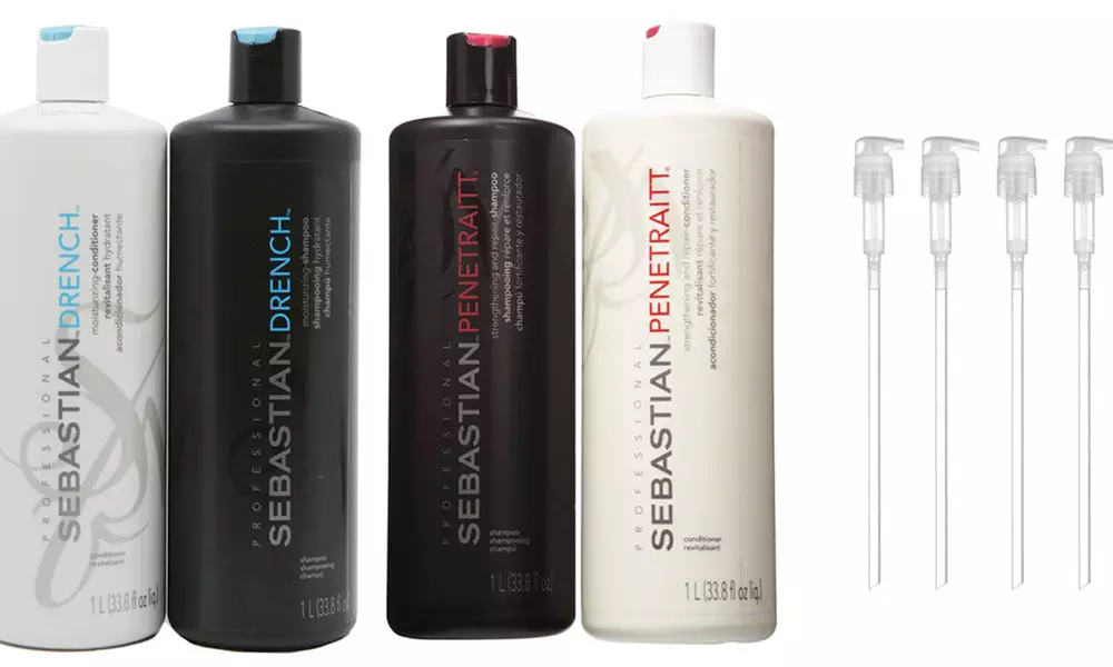Sebastian Drench or Penetraitt Shampoo & Conditioner Liter Duo with Luxury Pumps