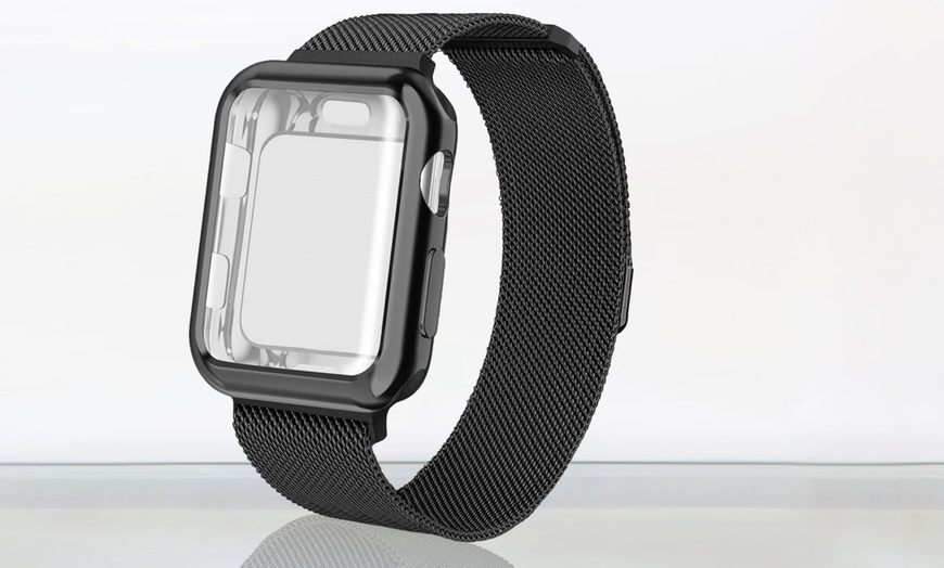 Image 1: Mesh Milanese Wrist Band Loop W/ Screen Protector Bumper Case For Apple Watch