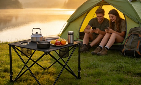 NewHome Folding Portable Camping Table Green 1-Pack in black