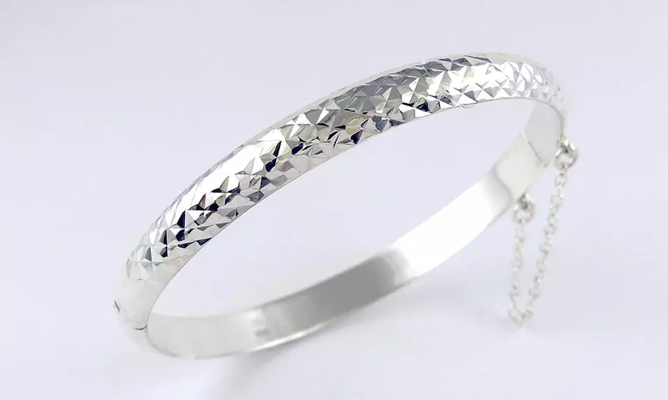 Solid Sterling Silver Diamond Cut Bangles - Primary Image