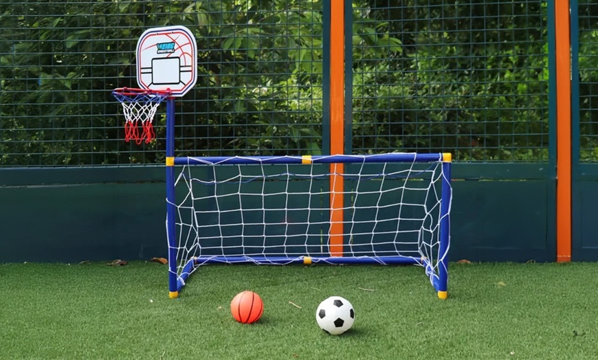 Image 1: 2-in-1 Basketball Hoop and Football Set