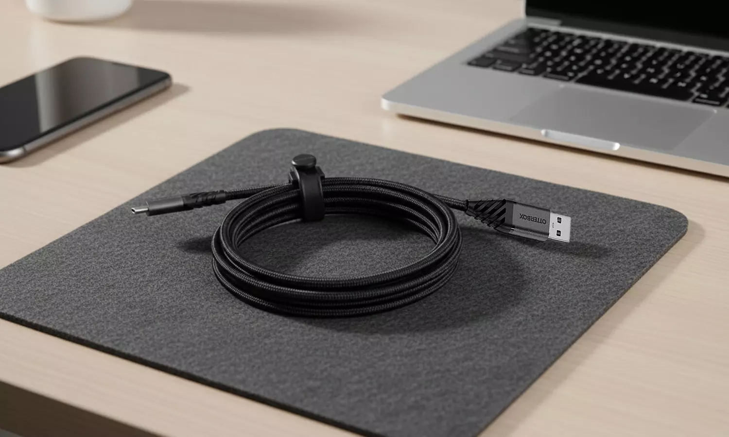 OtterBox USB-A to USB-C Black Braided Nylon Charging Cable 10 Foot or 6 Foot - Primary Image