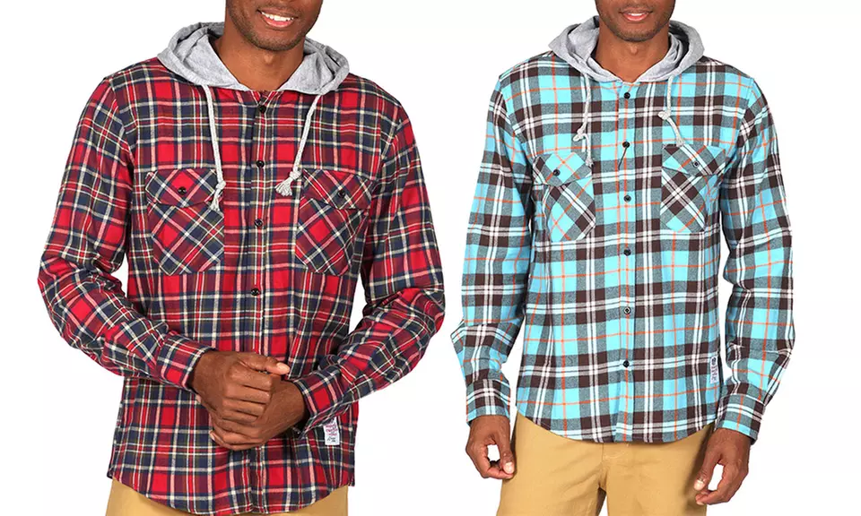 Men's Hooded Plaid-Flannel Shirts - Primary Image