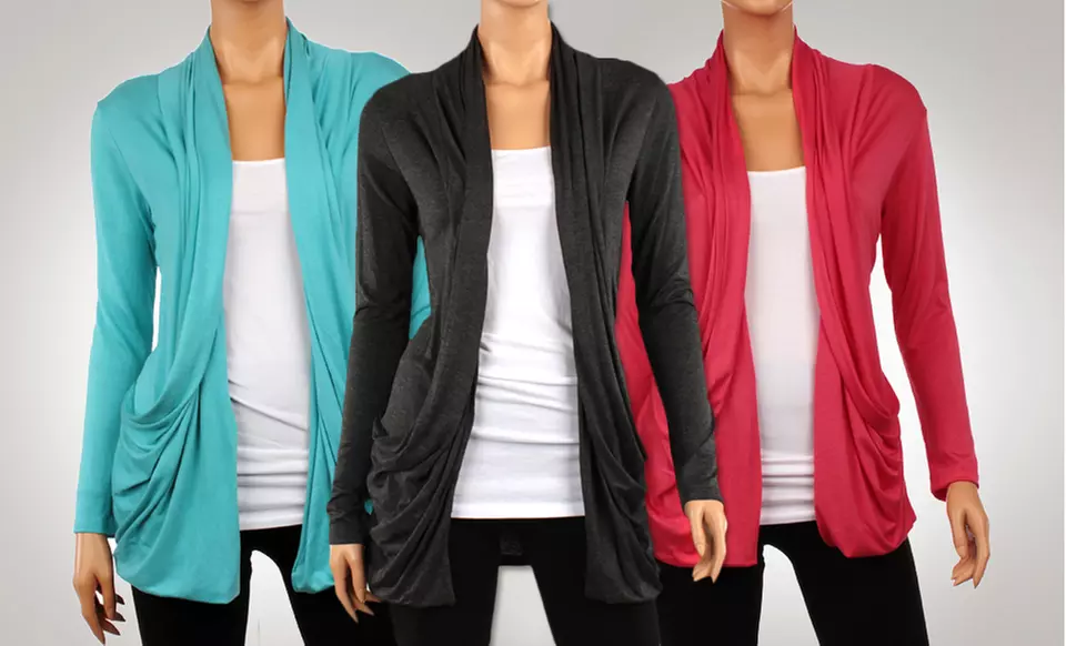 Women's Draped Cardigan with Pockets - Primary Image