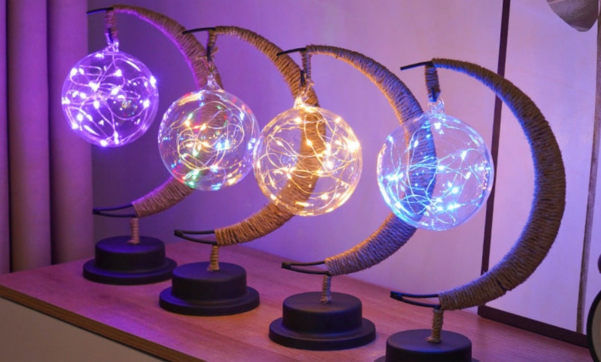 Image 1: LED Half-Moon Rattan Ball Lamp