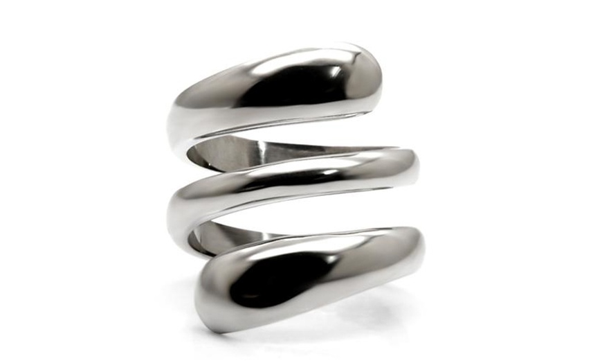 Image 1: Womens High Polished Stainless Steel Coil Style Fashion Cocktail Ring