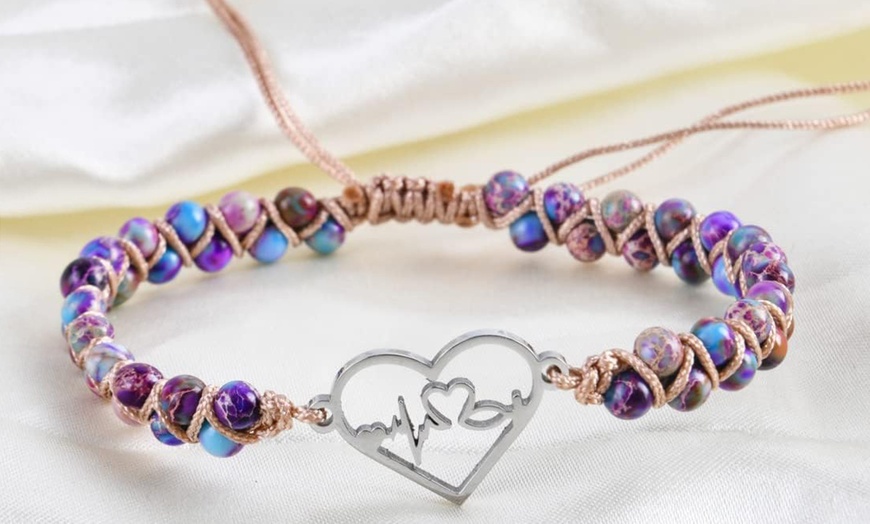 Image 8: 1x oder 2x Jaspis-Edelstein-Armband mit Herz-Anhänger